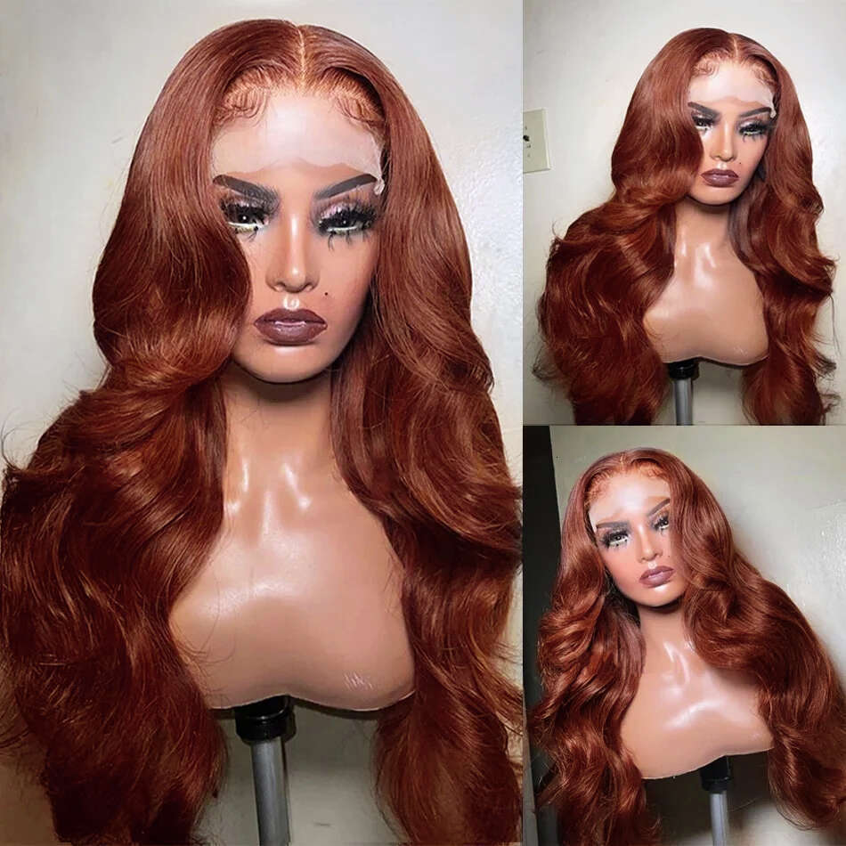 HD 250% 30 40 Inches Reddish Brown Body Wave 13X6 Front Human Wigs 13x4 Lace Frontal Brazilian Remy Hair Wig