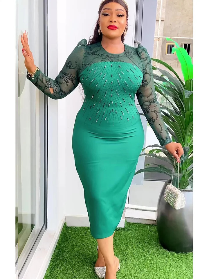 Plus Size African Womens Party Dress 2024 Dashiki Ankara Lace Wedding Dress Elegant Turkiye Muslim Max 240921 ww