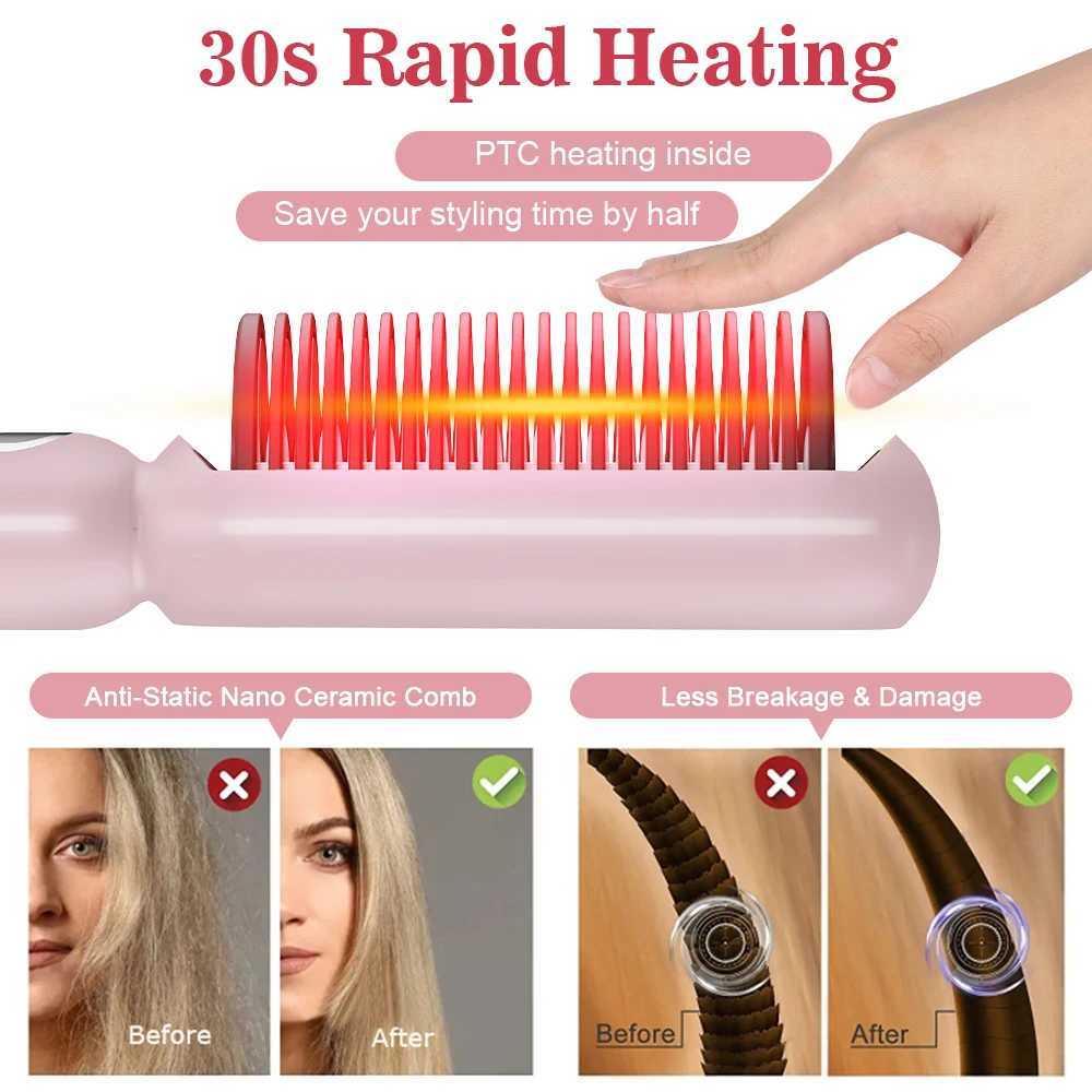 Negative ion straight hair brush for repairing damaged hair care ceramic anti scalp electric straight hair with gift hot comb CL240923