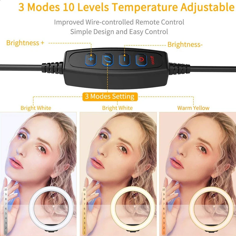 26/33cm LED ring light USB dimmable pography studio fill light remote control with tripod and Tiktok video live light 240909