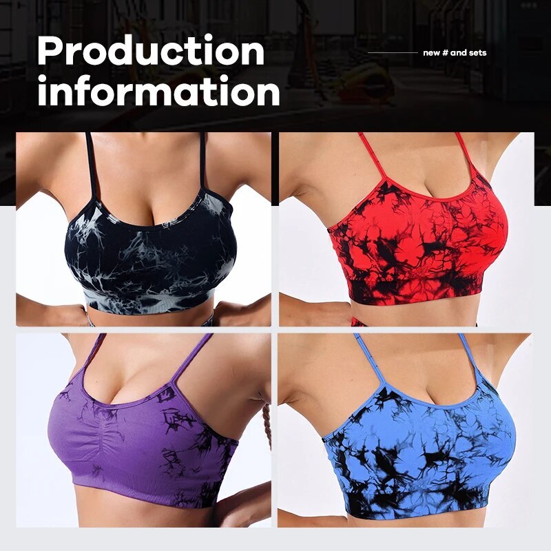 Tie Dyed Seamless Suspender Yoga Gym Sports Top Running Vest Women's Without Bra Pad