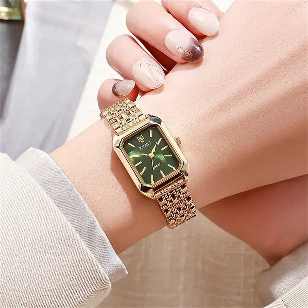 Luxury Ladies Bracelet Quartz Wristwatch Simple Scale Square Quality Gold Plated Women Watches Business Alloy Folding ClockXJ241109