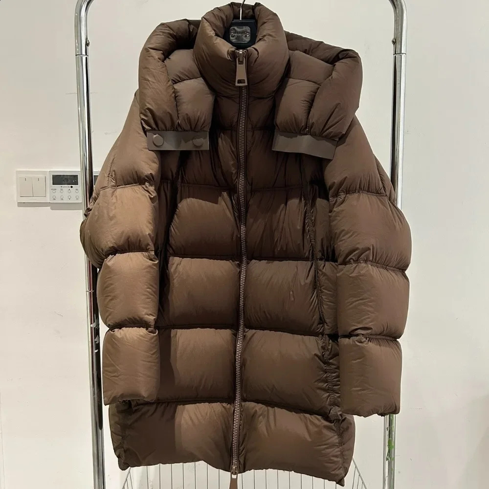 mid length hooded inflatable jacket loose and thick waterproof Parka down womens winter y white duck 240921