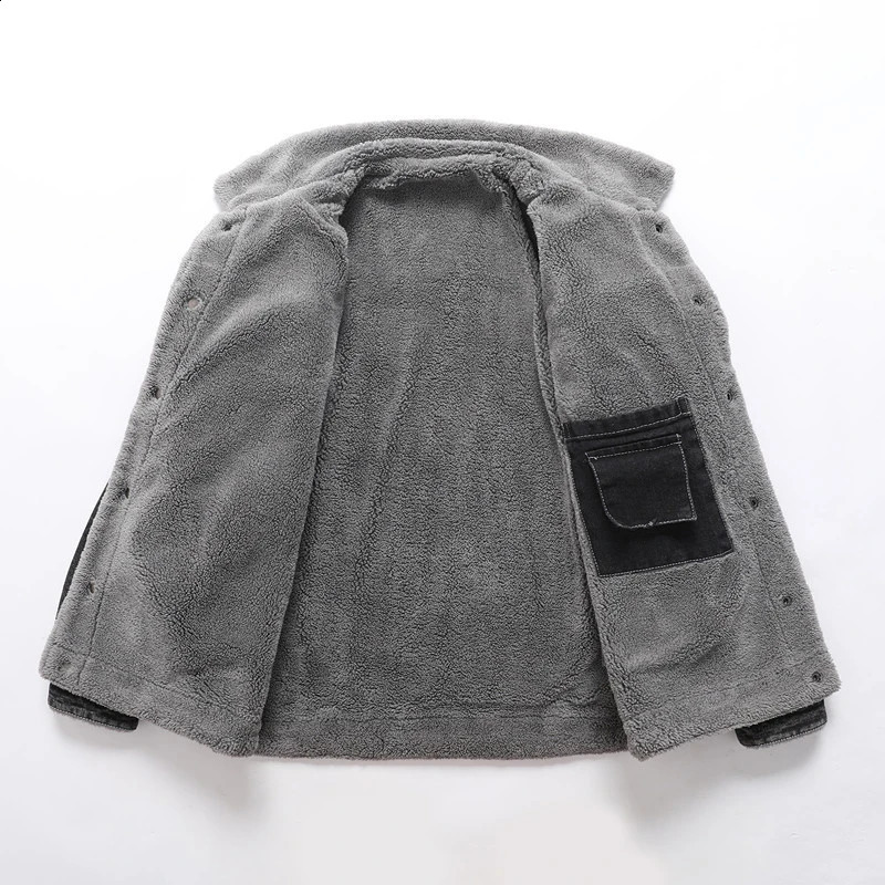 DIMUSI winter mens denim jacket casual wool warm windproof retro military jeans clothing 240921