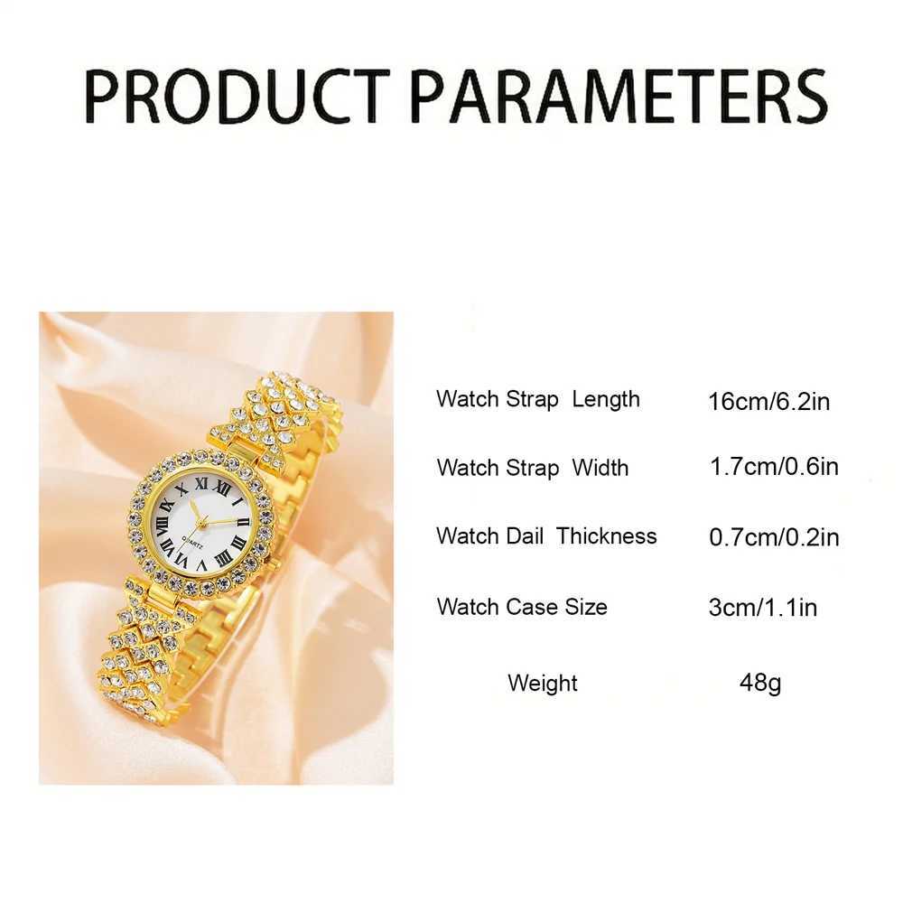 Fashion Luxury Women Gold Watch Bracelet Necklace 6Pcs Set Ladies Diamond Quartz Wristwatch Valentines Day Mothers Day GiftX240923