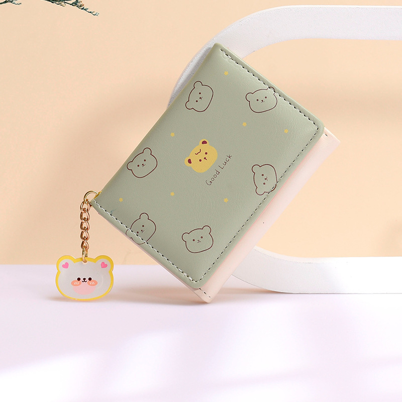 Women Thin Korean Version Cute Cartoon Bear Ladies Small Student Three-fold Wallet Female Fashion Short Coin Purse