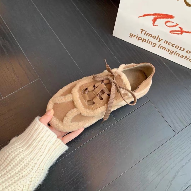 Cozy Fleece Women's Lace-Up Winter Fashion Flats Triple Black | Free Shipping 2a0c