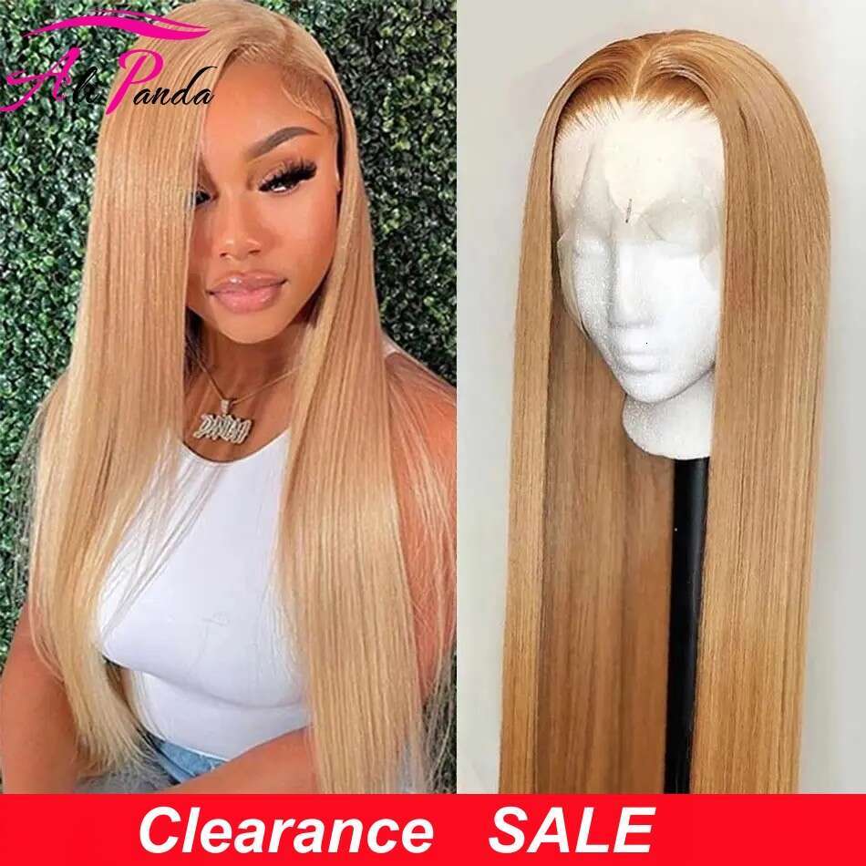 #27 Honey Blonde 13x4 HD Transparent For Women Bone Straight Human Hair Lace Front Wig