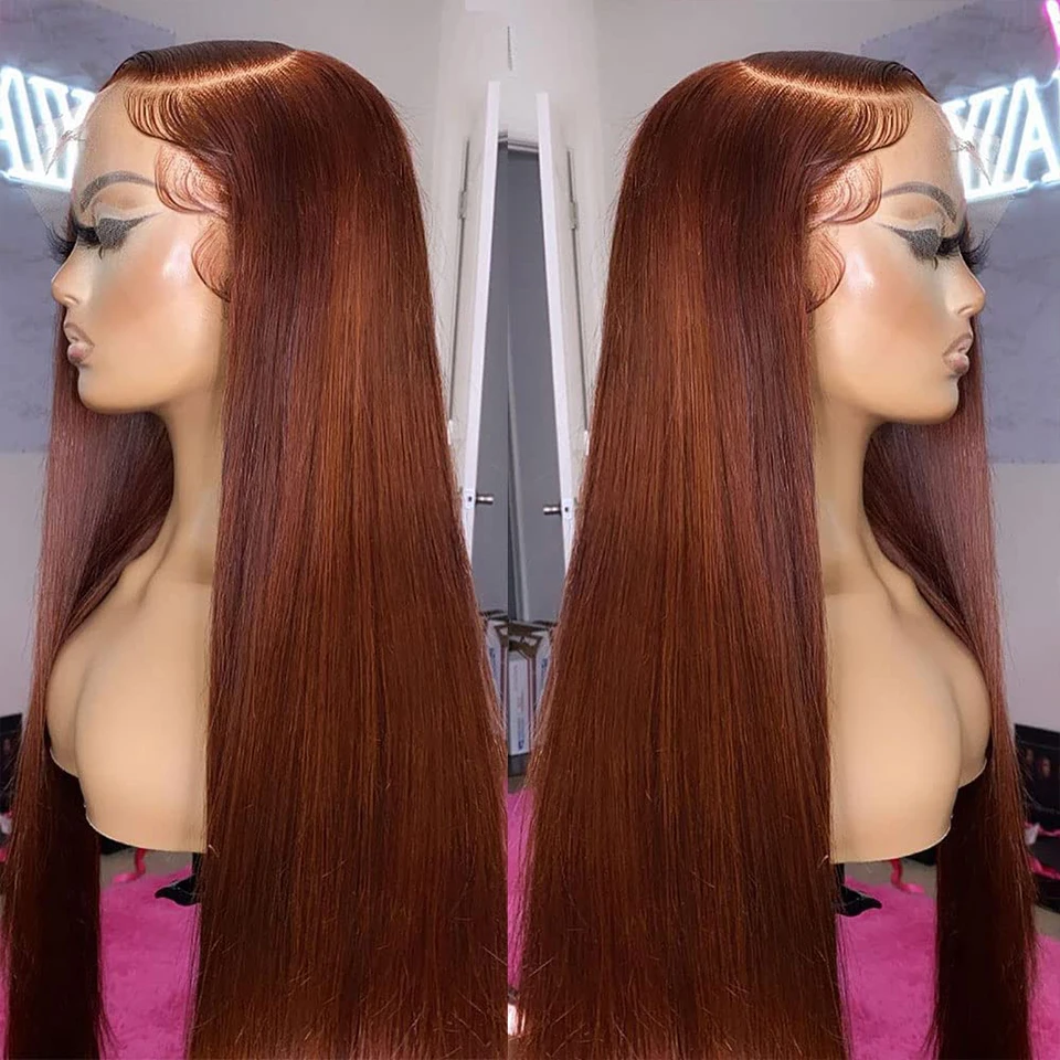 Peruvian Reddish Brown Layered Wig Hd Lace Wig 13x6 Human Hair Pre Plucked 13x4 Straight Lace Front Human Hair Wig Synthetic Closure Frontal Wigs for 