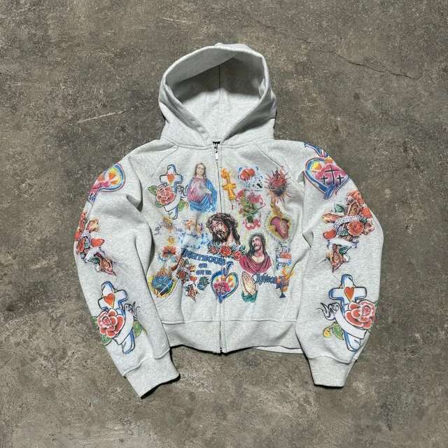 Y2k Zip Up Hoodie Retro Black Risen King Graphic Cropped Sweatshirt Gothic Strtwear for Men u0026 Women L251018RSFP