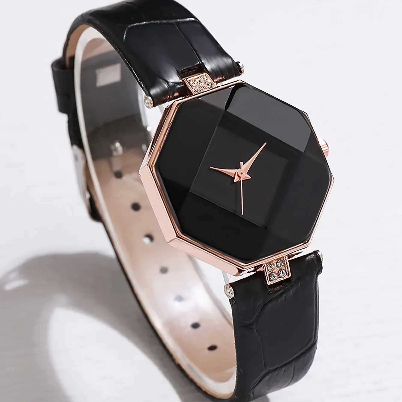 6pcs/set Womens Watch Casual Polygon Pointer Quartz Watch Analog PU Leather Wrist Watch Bracelets Gift For Mom HerX240923