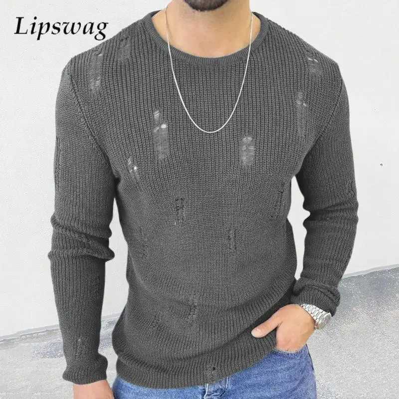 Fashionable cardigan design knitted jump top mens slim fit long sleeved casual sweater T-shirt mens autumn casual O-neck knitted pull-out CL240923