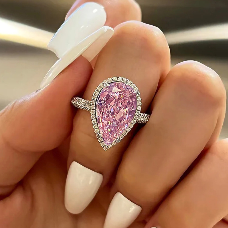 Sparkg Sterg Sier Fill Pear Cut Pink Moissanite Wedding Ring