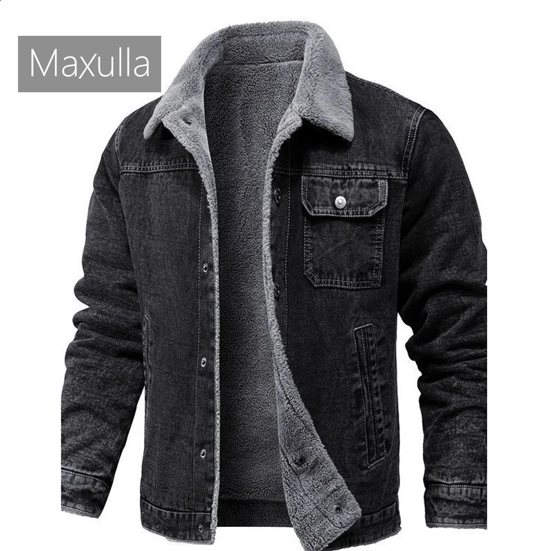Autumn and winter mens cashmere denim jacket wool lined windproof retro cotton 240921