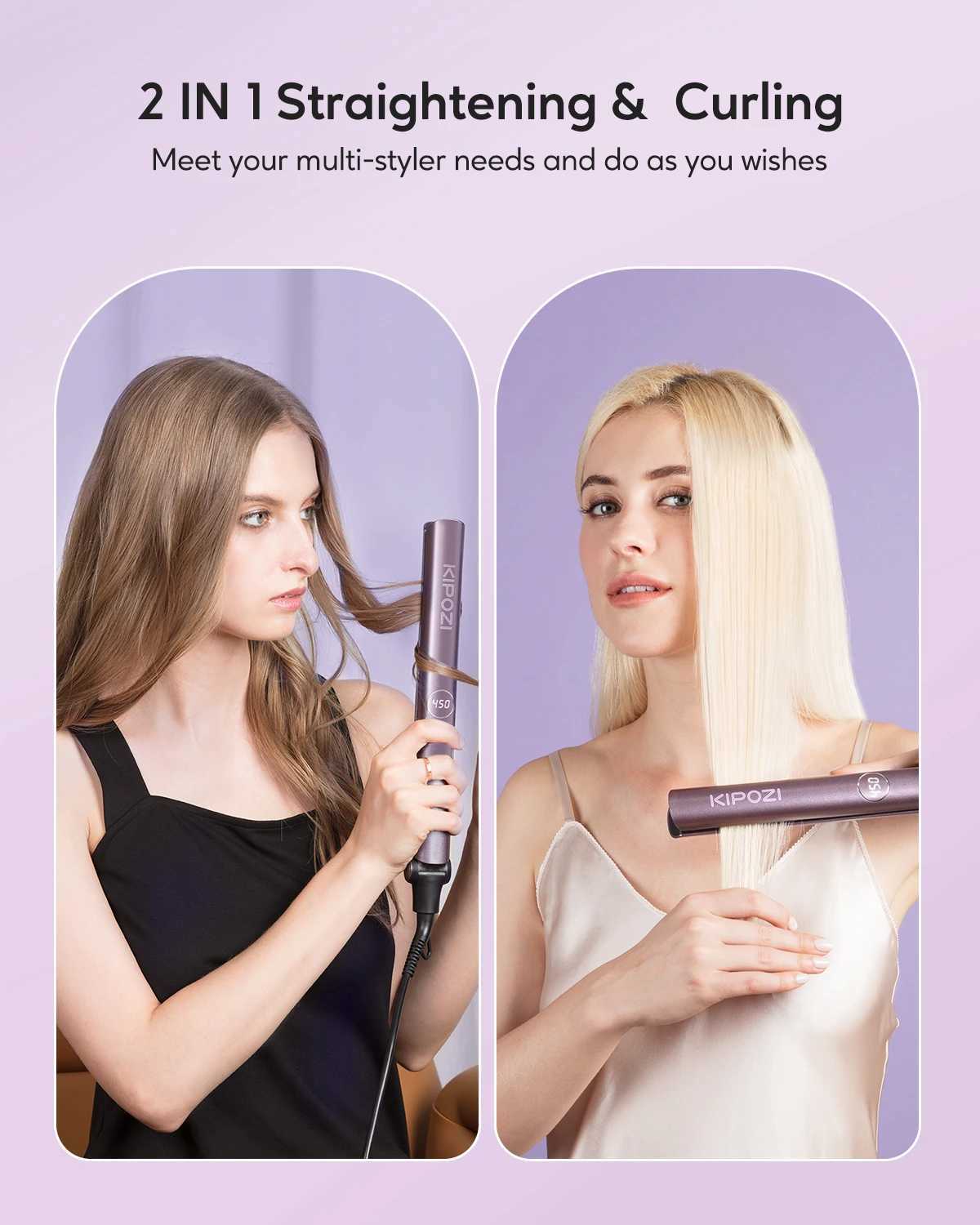 KIPOZI V5 Flat Iron 2-in-1 Straightener and Curler PTC Titanium Plate LCD Display Adjustable Temperature Beauty CL240923