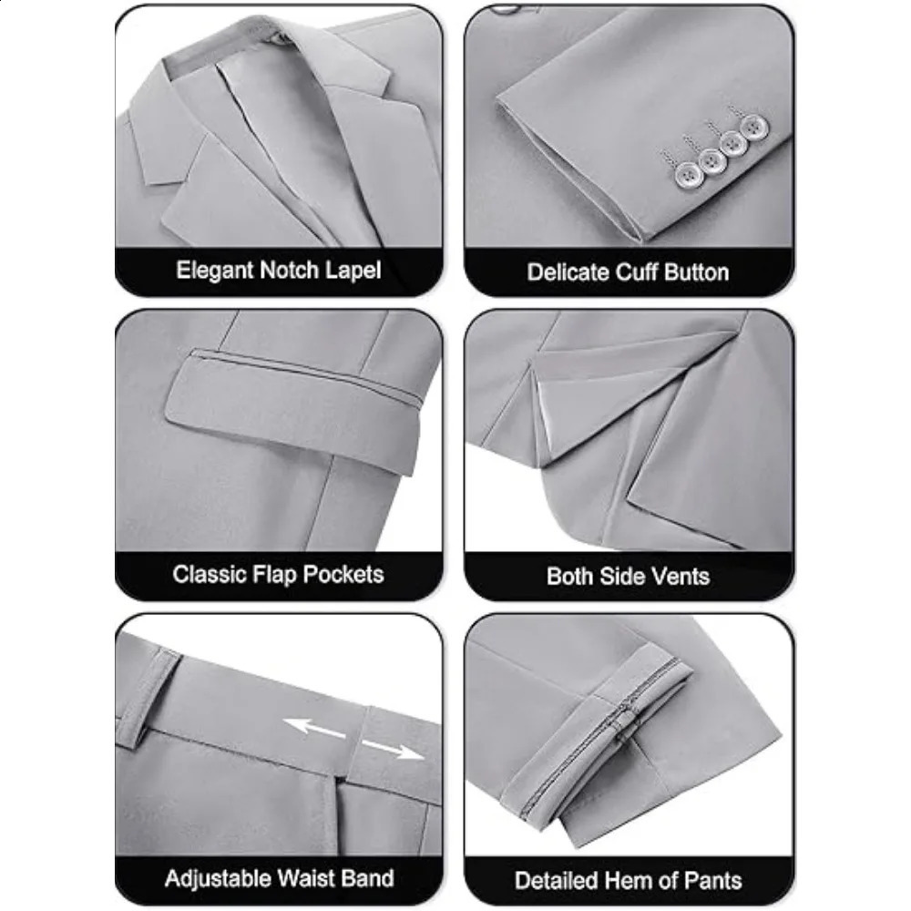 Mens Slim Fit Fashion Business 2-Piece Double Button Solid Color Blazer Pants Suit Wedding Prom Suit 240914