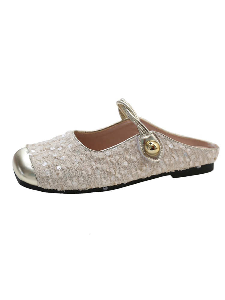 New designer slippers luxury sandals Baotou Half Slippers for Women's Summer Outwear 2024 New French Evening Style Sequins Mary Jane Flat Sandals