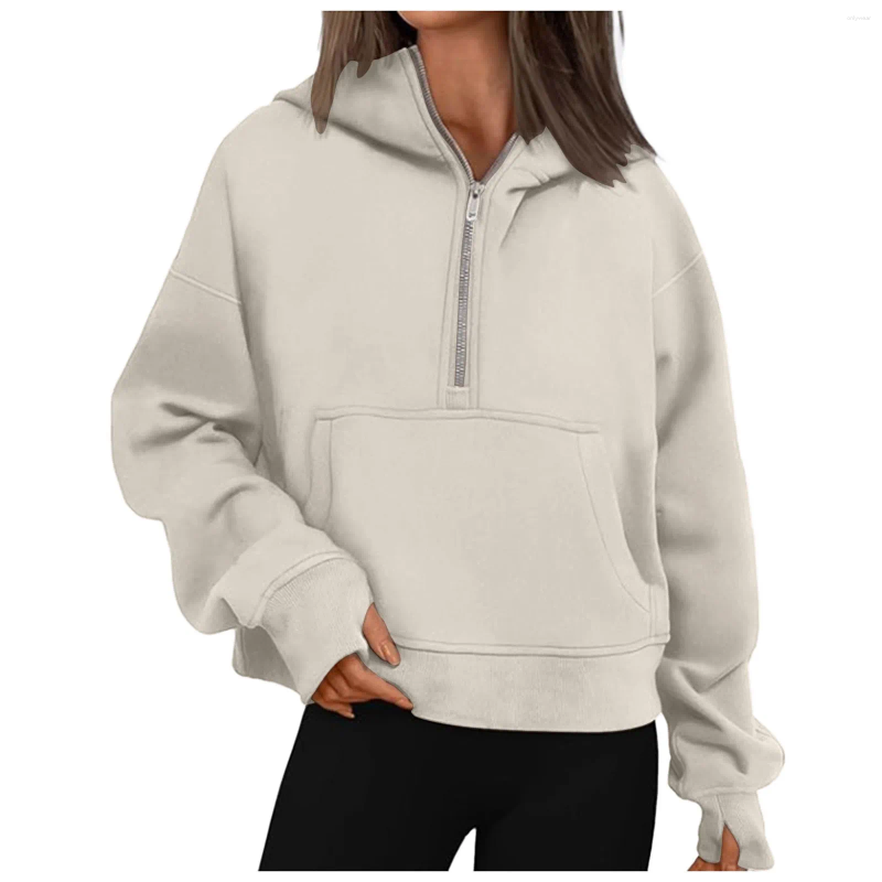 Women's Hoodies Women Hoodie Harajuku Half Zip Sweatshirts Autumn Winter Casual Oversize Streetwear Hooded Sweatshirt Tops Sudaderas