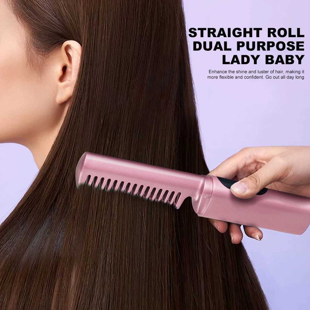 Portable hair straightener 1500mAh straight hair curling brush 2-in-1 wireless hot comb straight hair brush CL240923