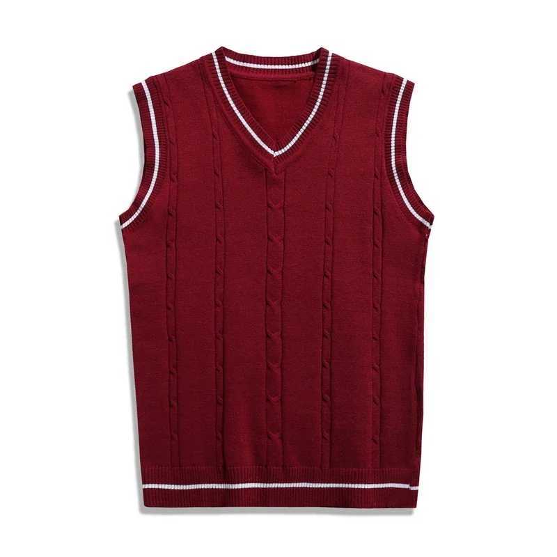 Retro V-neck college style mens knitted vest autumn and winter fried dough twisted color comparison couple sleeveless vest W240923