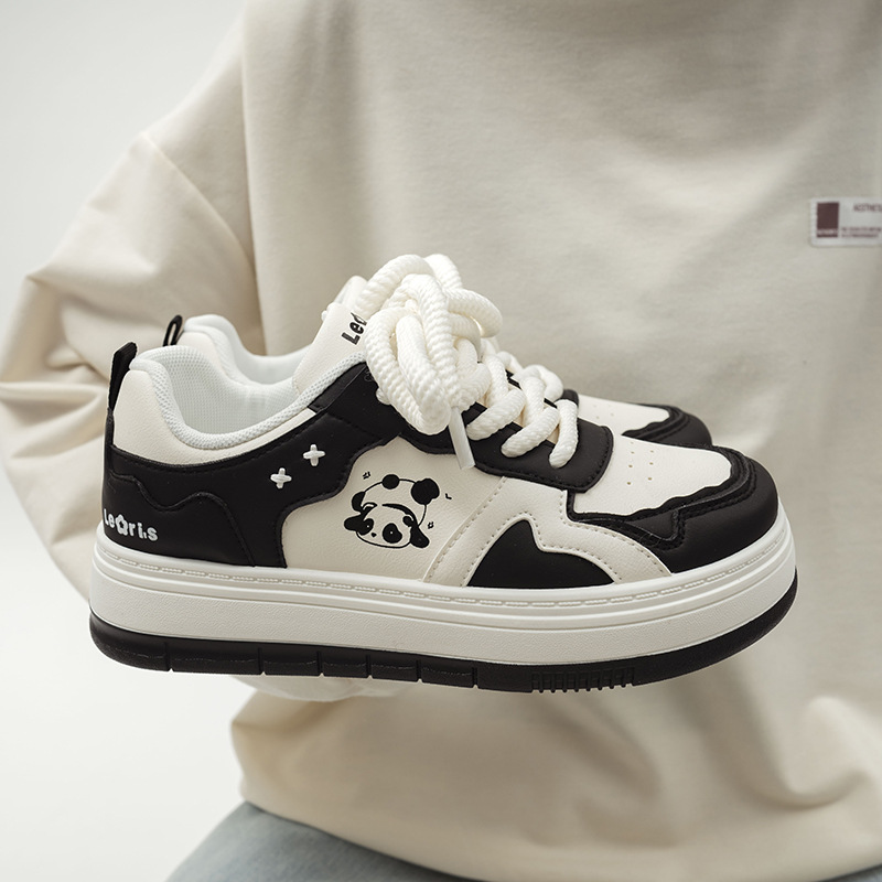 Breathable Canvas Panda Sneakers for Women Men | 2024 New Designer Black and White Thick Sole Casual Shoes