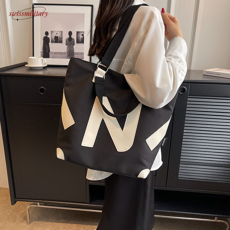 2024 New Leisure Large Capacity Instagram Student One Shoulder Tote Double sided Emed Letter Canvas Bag for Women #27 Swissmilitary