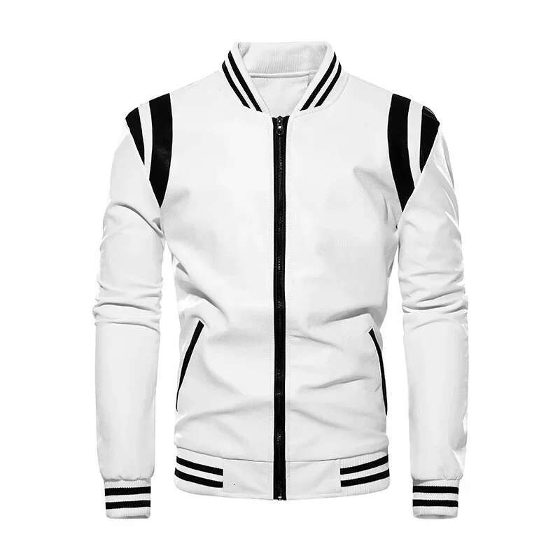 Leather Jacket Men Patchwork Biker Coat Motorcycle Jackets Mens Winter Casual Fleece Warm Coats Stripe Loose Outwear s s s