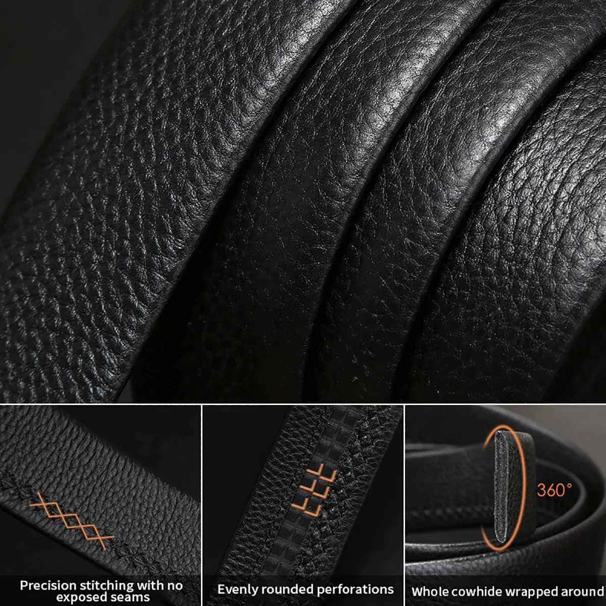 Genuine leather cow belt mens belt with automatic buckle trendy and versatile texture middle-aged and young business beltX240923