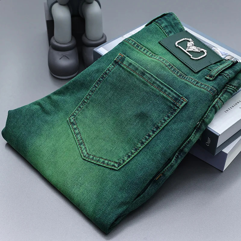Emerald green jeans mens highend affordable fashion slim fit stretch personality allmatching straight long pants 240921