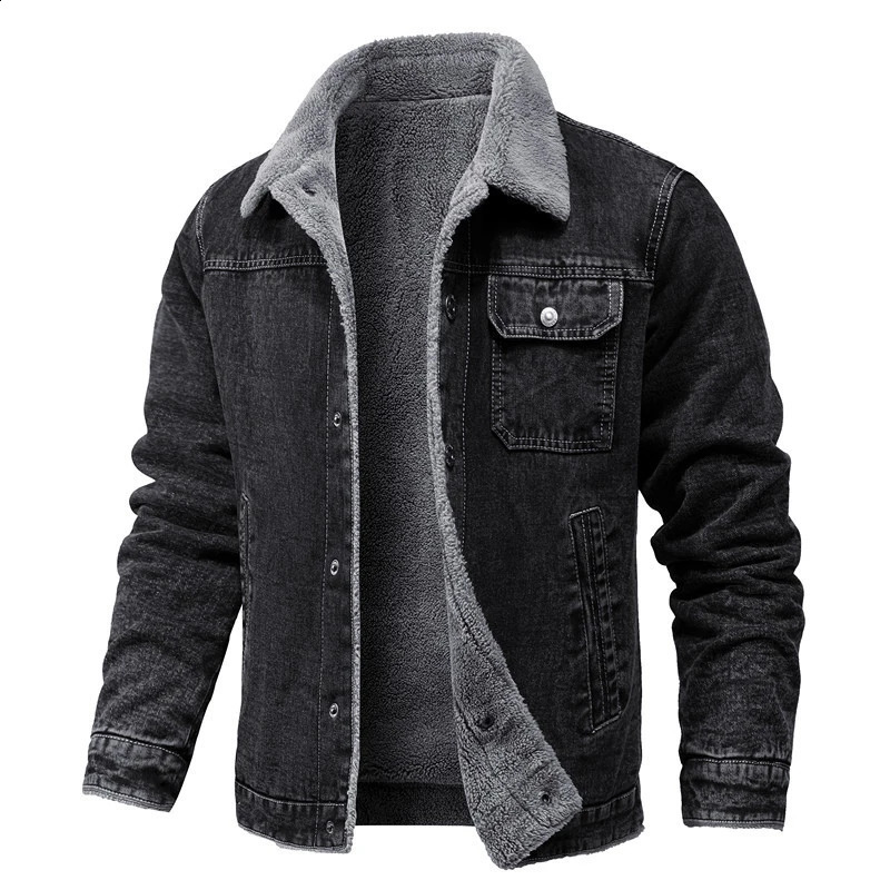 DIMUSI winter mens denim jacket casual wool warm windproof retro military jeans clothing 240921