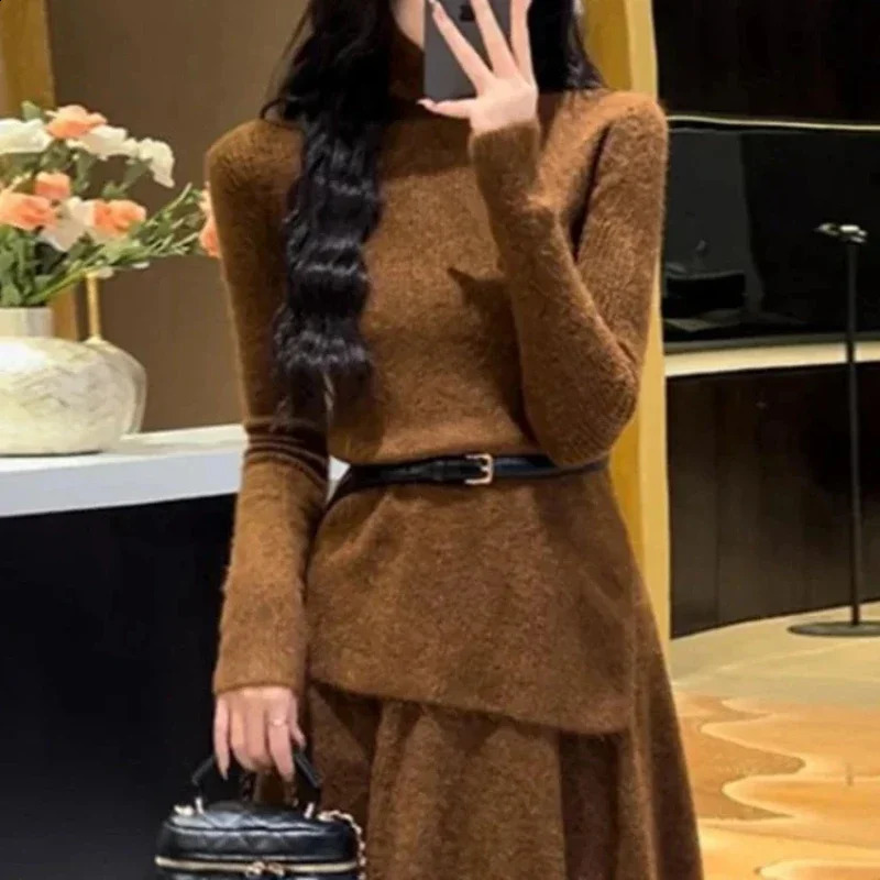 Womens Crochet Dresses In High Quality Autumn and Winter Female Knit Dress Loose On Sales Long Sleeve Korean Fashion 240913