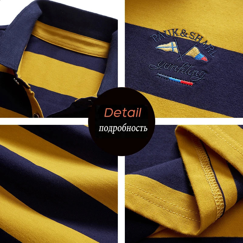 2023 Stripe Men Polo Shirt Cotton Long Sleeve Spring Autumn Embroidery Warm Casual Fashion 240920