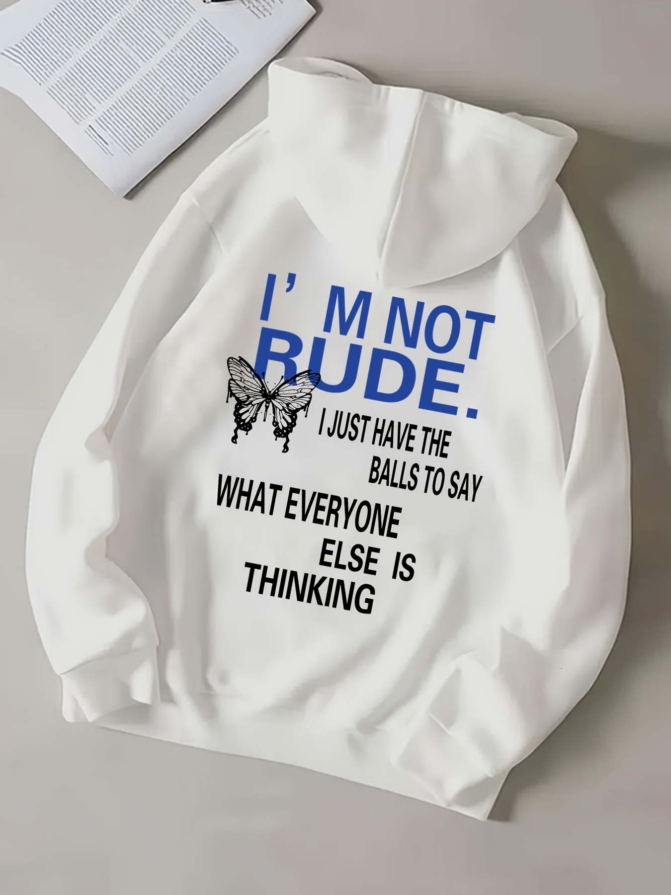 Butterfly Charm Hoodie - Womens Casual Long Sleeve Sweatshirt with Eye-Catching Letter Print, Loose Fit & Handy Pockets - Comfortable Fashion Wear