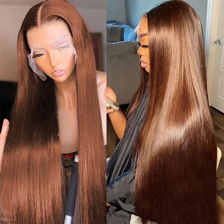 13x6 Chocolate Brown Front Colored Human Hair Wigs For Women HD 13x4 360 Transparent Bone Straight Lace Frontal Wig