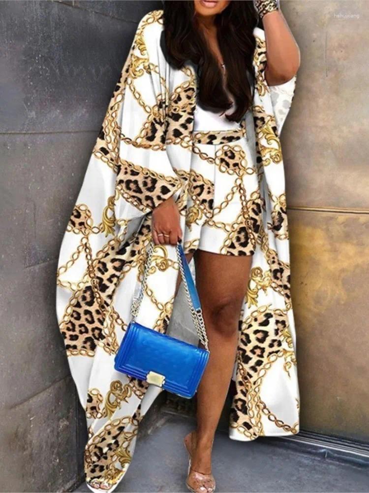 Women's Tracksuits Spring Summer Casual Coat Shorts Set Office Lady Fashion Elegant Print Jacket Robe Pant Two Piece Women Outfit 2024