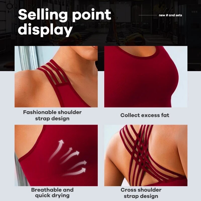 New Women's Seamless Yoga With Eight Straps Cross Solid Color High Elastic Sports And Bra Free Fiess Tank Top