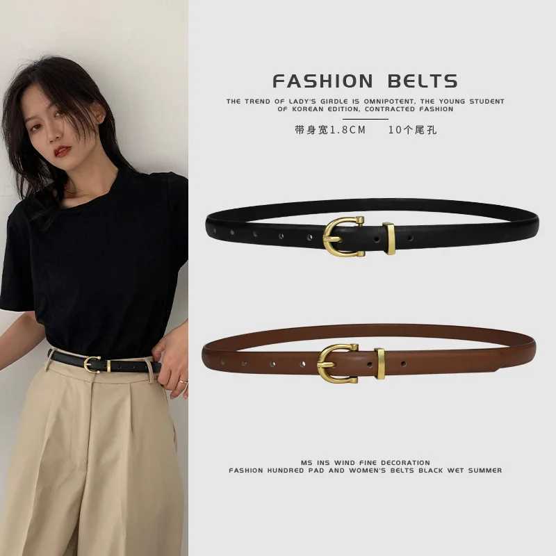 Womens Belt Fashionable Decoration Needle Buckle Belt Genuine Leather Vintage Jeans Versatile Black Pants Simple SummerX240923