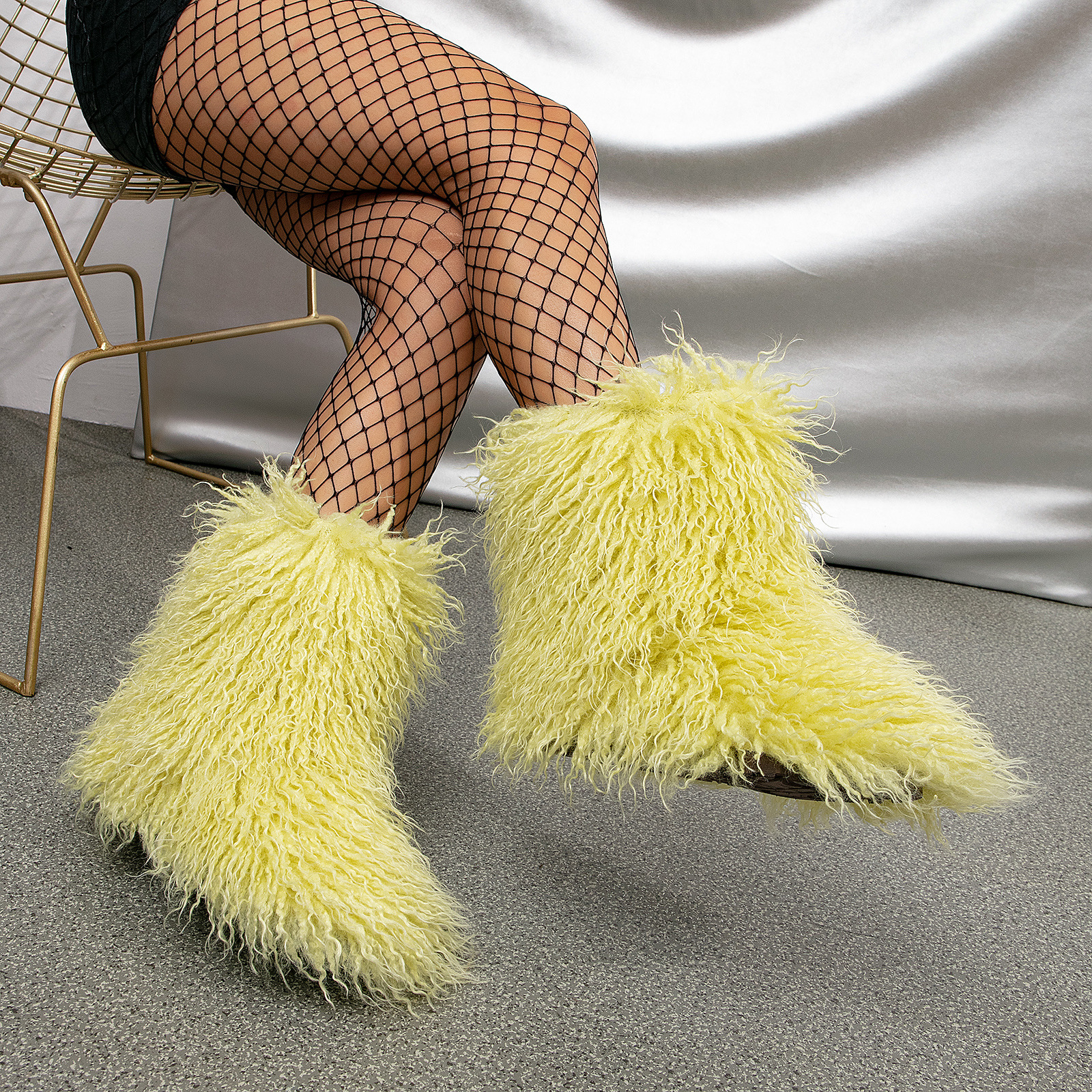 Imitation beach wool Women's winter faux fur midsole snow boots