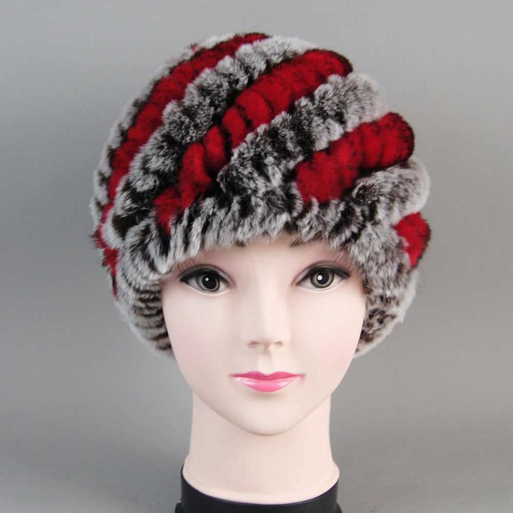 Beanie/Skull Caps Women Winter Warm Real Rex Rabbit Fur Hat Snow C Winter Hats for Women Girls Real Fur Knit Skullies Beanies Natural Fluffy Hat J2409