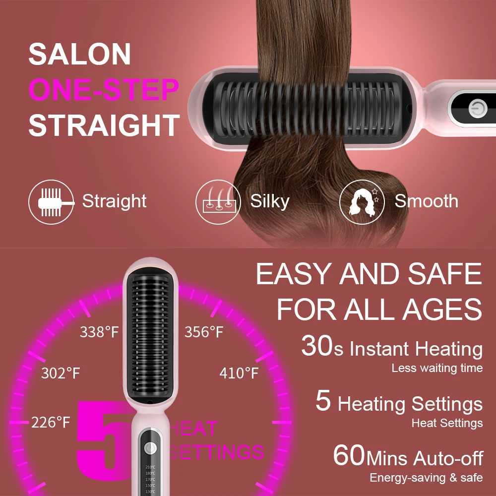 Negative ion straight hair brush for repairing damaged hair care ceramic anti scalp electric straight hair with gift hot comb CL240923