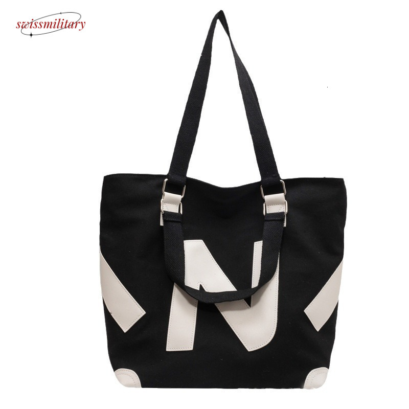 2024 New Leisure Large Capacity Instagram Student One Shoulder Tote Double sided Emed Letter Canvas Bag for Women #27 Swissmilitary