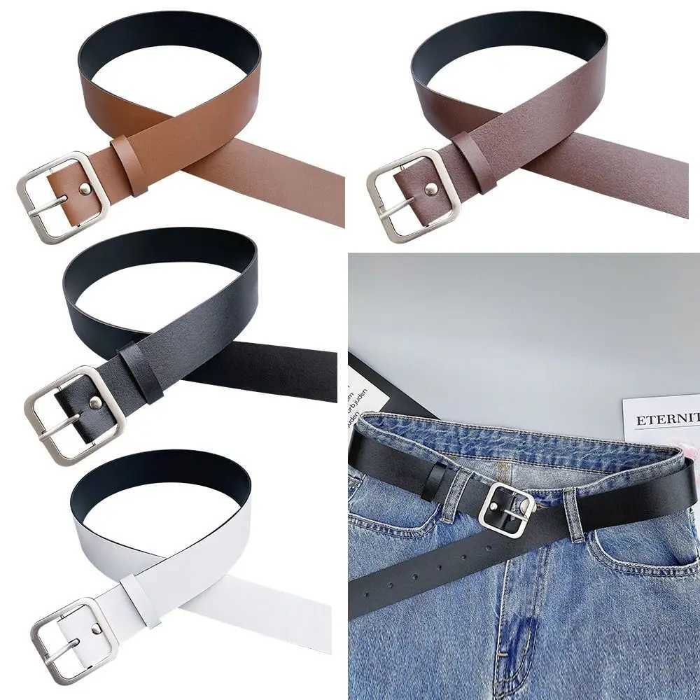 Women Leather Belt Square Pin Buckle Belts for Jeans Pants Chic Luxury Brand Vintage Strap Female WaistbandX240923