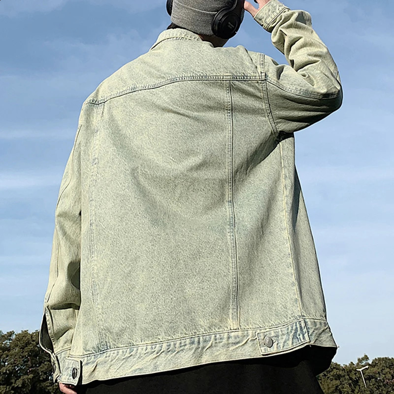 Mens denim jacket autumn and winter fashionable loose fitting retro cool casual high street mens 240921