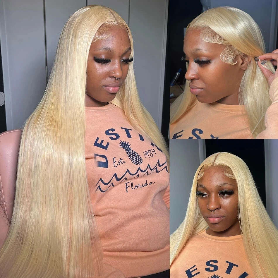 30 Inch 613 Honey Blonde 13x4 13X6 HD Transparent Front Human Hair 200 Density Bone Straight Lace Frontal Wig For Women