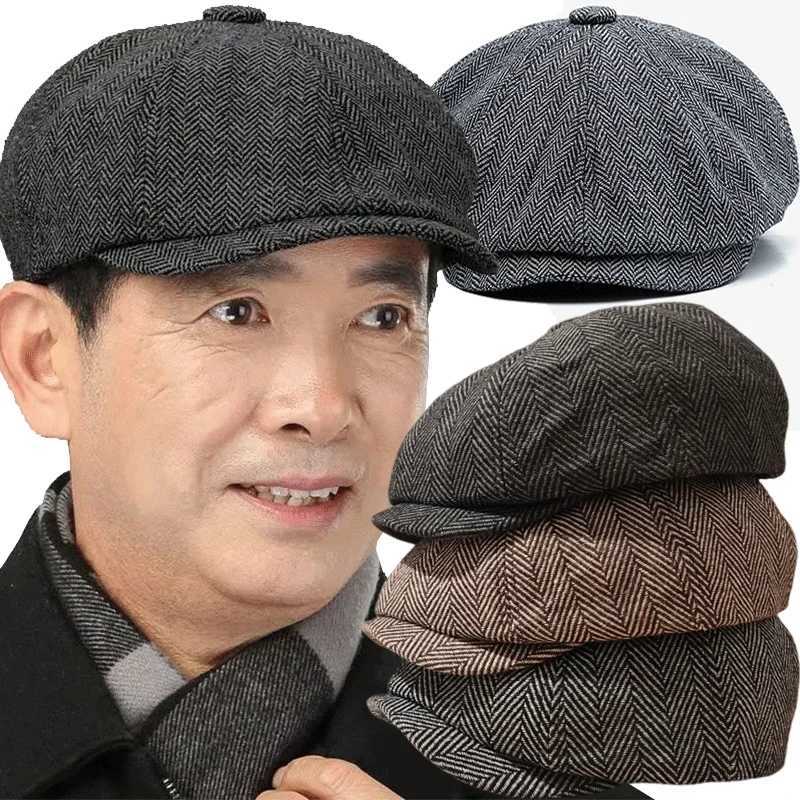 Mens Newsboy Hat Peaky Autumn Retro Bone Octagonal Hat Womens Casual Striped Beret Gatsby Flat Hat Y240923
