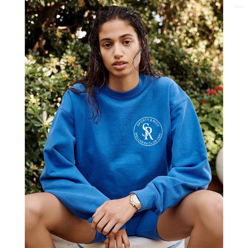 Women's Hoodies Sporty Make You Wellness Letters Printing Royal Blue Cotton Sweatshirts Women Crewneck Autumn Thick Fleece Warm Pullover