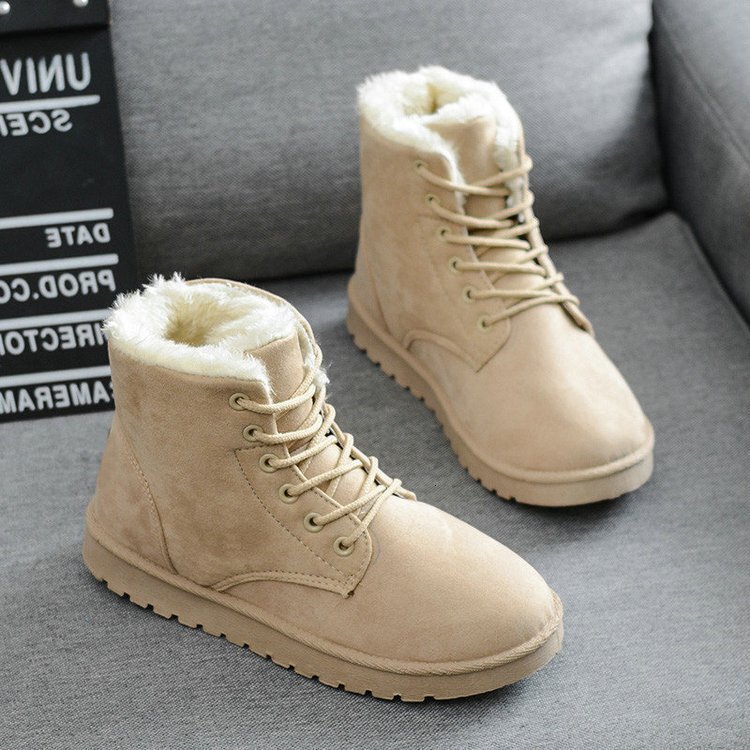 2024 Factory Direct Winter Student Snow Women's Short Warm Boots Lace Up Flat Heels Korean Cotton Shoes