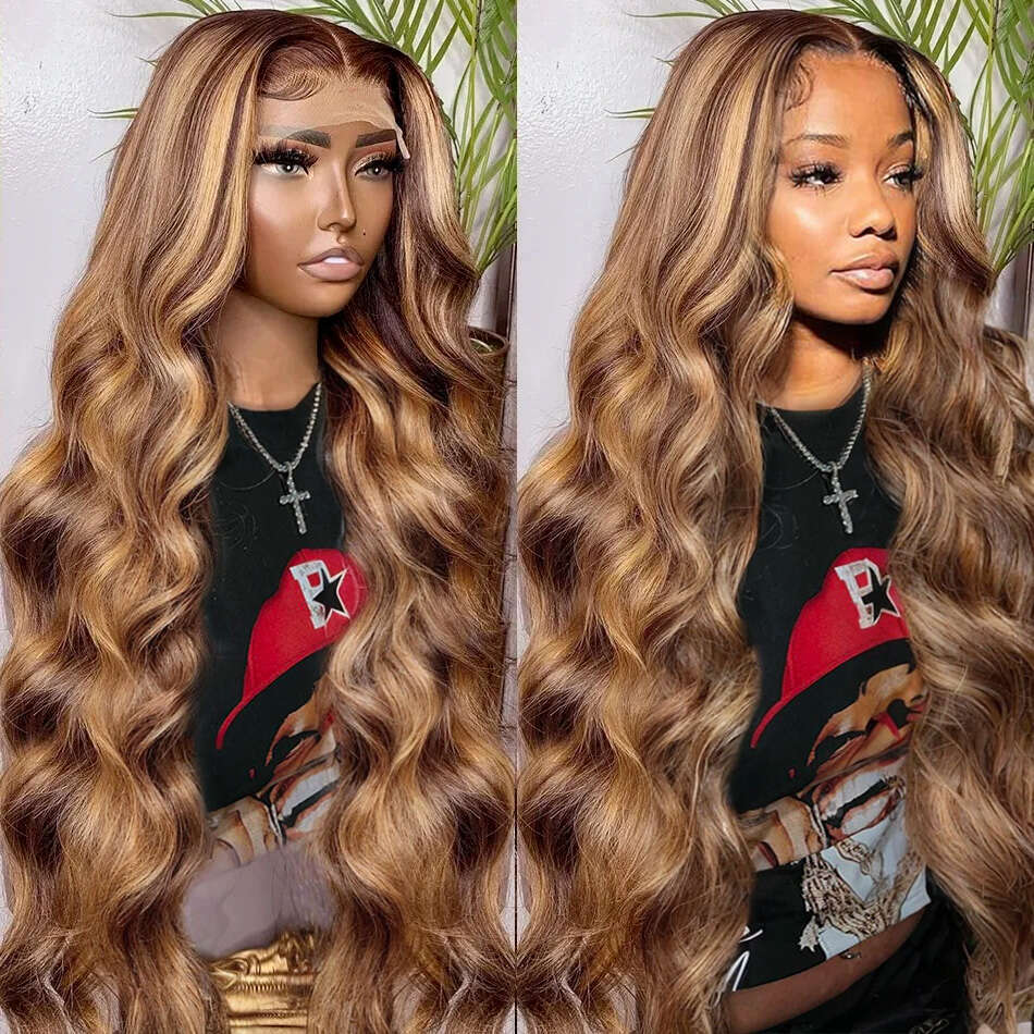 427 Highlight Ombre Colored Body Wave 13X4 Front Human Hair 13X6 HD Transparent Lace Frontal Wig Brazilian For Women