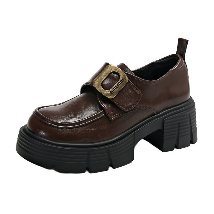Casual Women's Leather Loafers: Versatile Platform Shoes for Height and Style - Black & Brown 7405