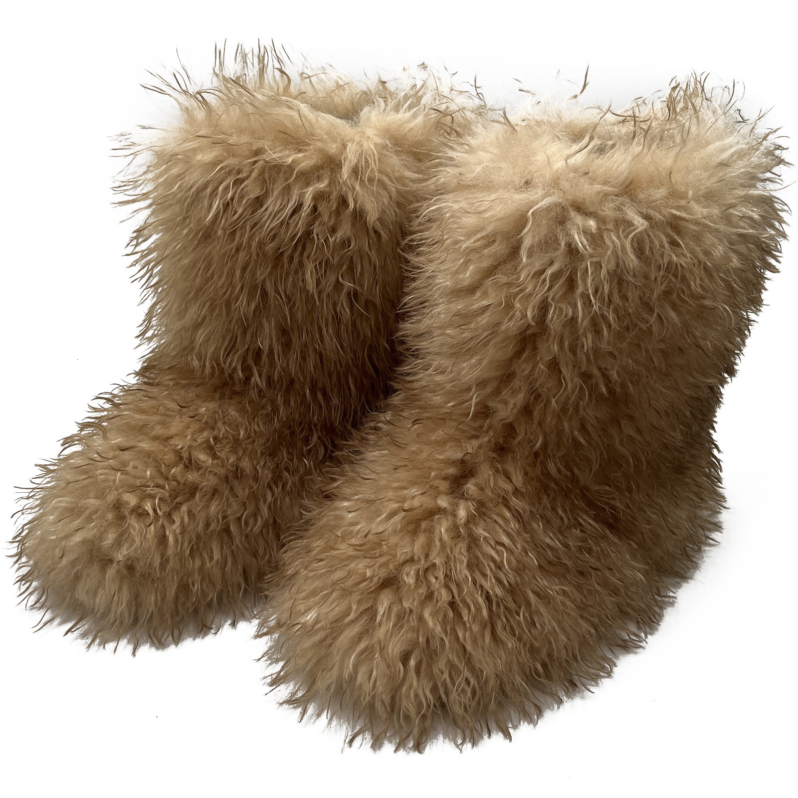 2024 Fashion Winter Plus Veet Thick Comfortable Snow Solid Color Long Hair Faux Fur Boots